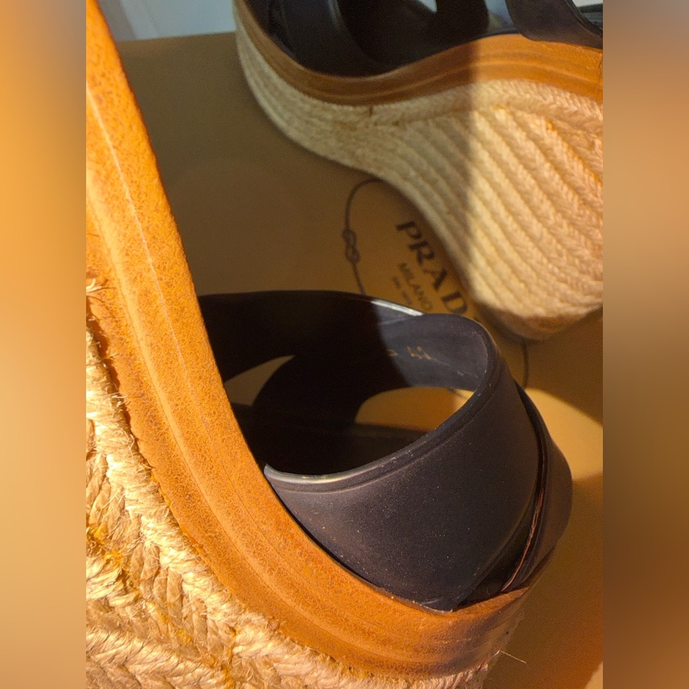 Prada Black and Tan Wedge Sandals 41 - Picture 8 of 10